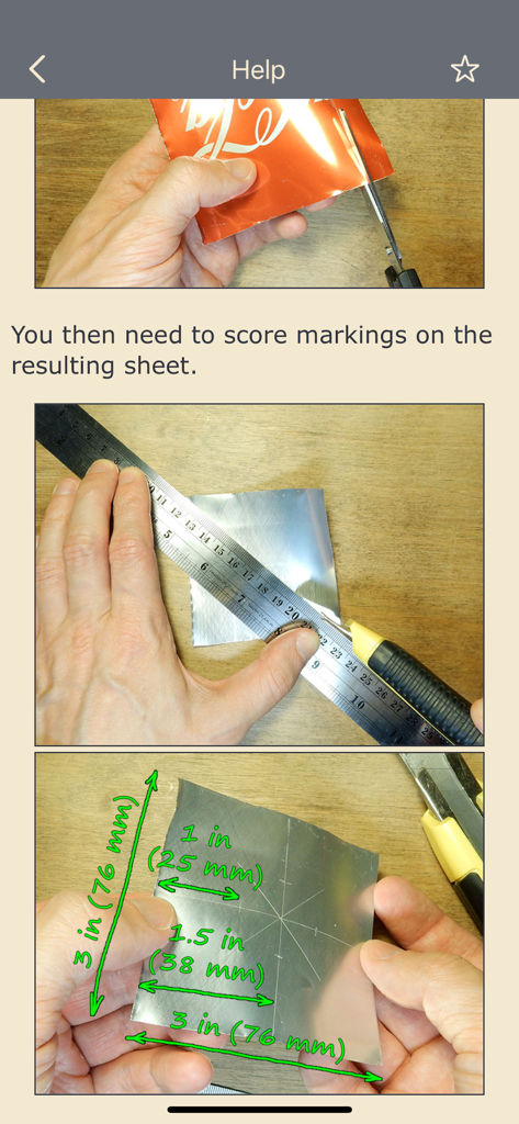 Step by step instructions for cutting and marking metal sheet dimensions for a DIY wind meter