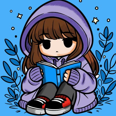 girl in oversized hoodie reading a book