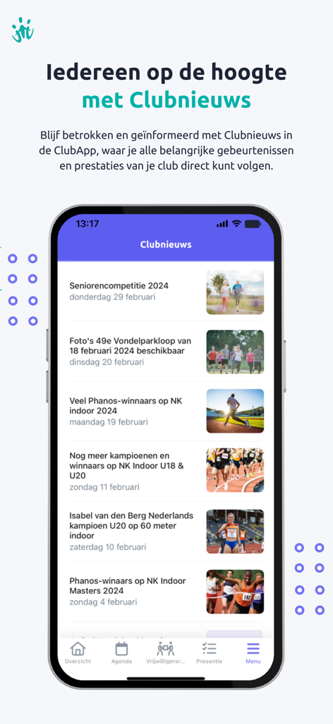ClubApp - Screenshot of the ClubApp mobile app news feed showing local club updates and sports news