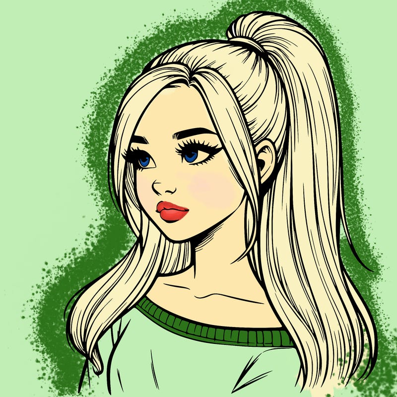 realistic girl with a high ponytail
