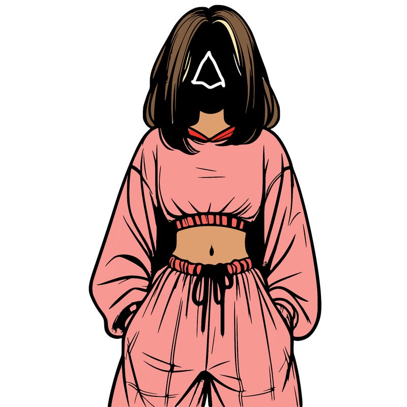 realistic girl faceless with baggy pants and a crop top