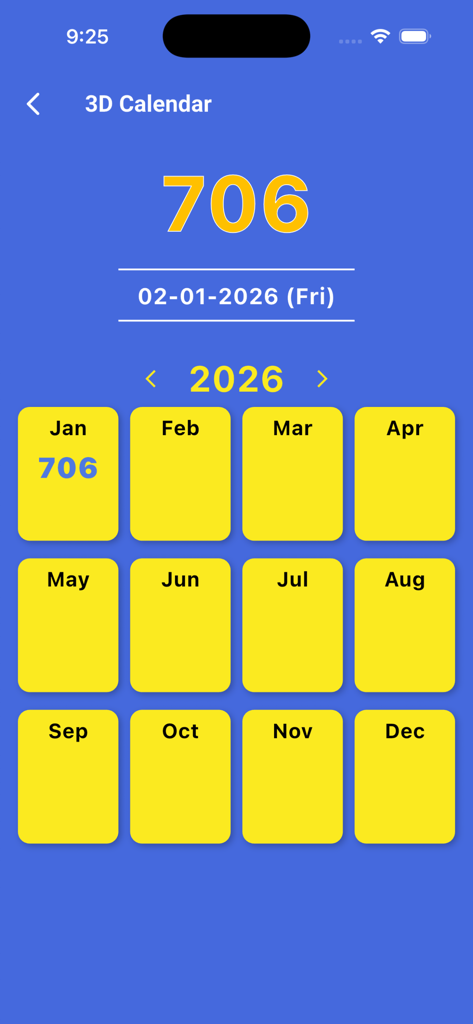 2D3D 태국 앱의 3D 캘린더 화면으로, 2026년 1월의 3자리 결과 706을 보여줌