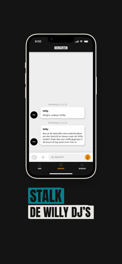 Willy - The chat interface of the Willy radio app where users can send messages to DJs