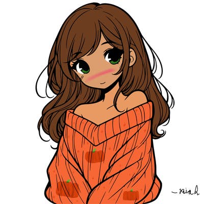 shy pretty girl wearing a sweater that is falling off one shoulder portrait