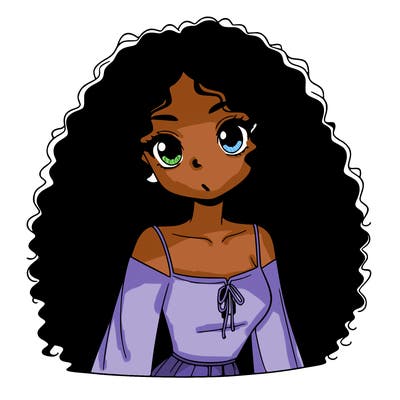 a black anime girl with long afro hair