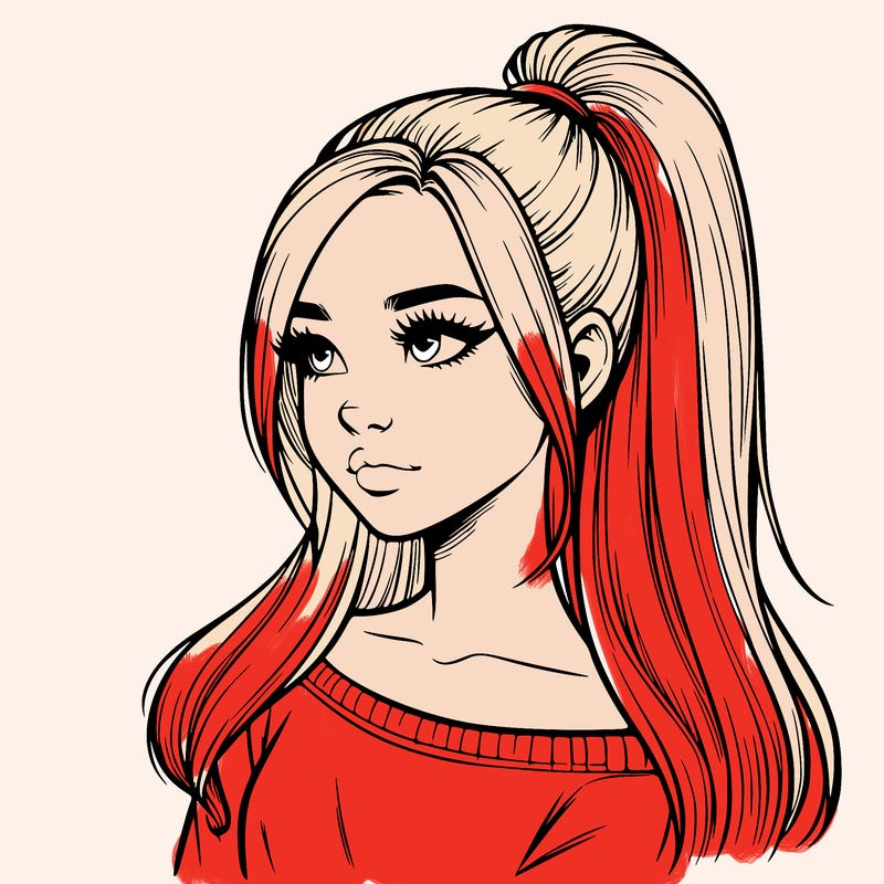 realistic girl with a high ponytail