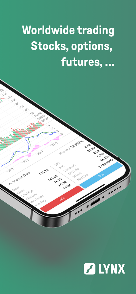 LYNX Trading - Smartphone mit der LYNX Trading App, Aktiermarktdaten und technischen Charts