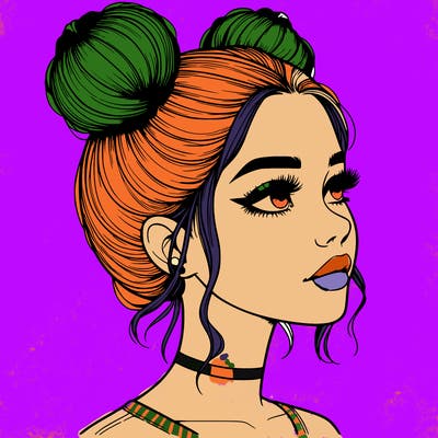 realistic girl with buns on the top of her head