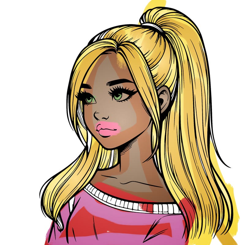 realistic girl with a high ponytail