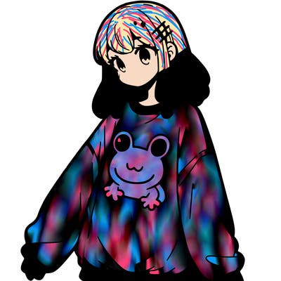 girl wearing frogging sweatshirt