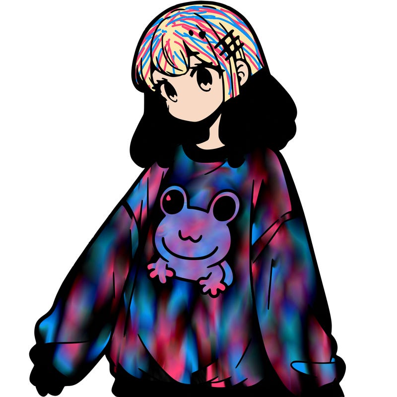 girl wearing frogging sweatshirt