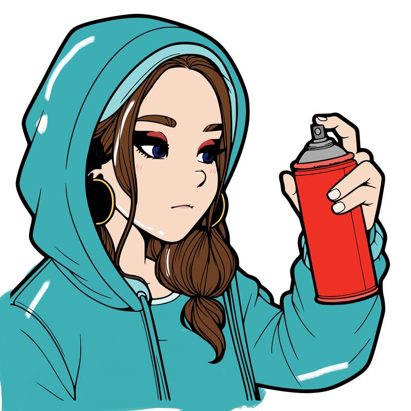 a realistic girl, spray painting