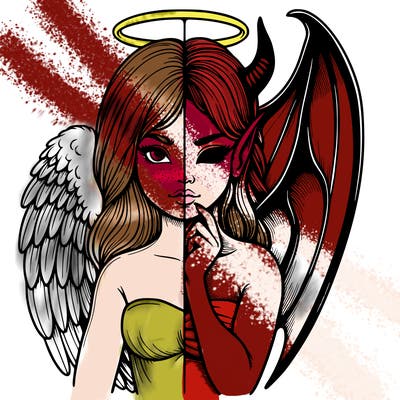 realistic angel half demon