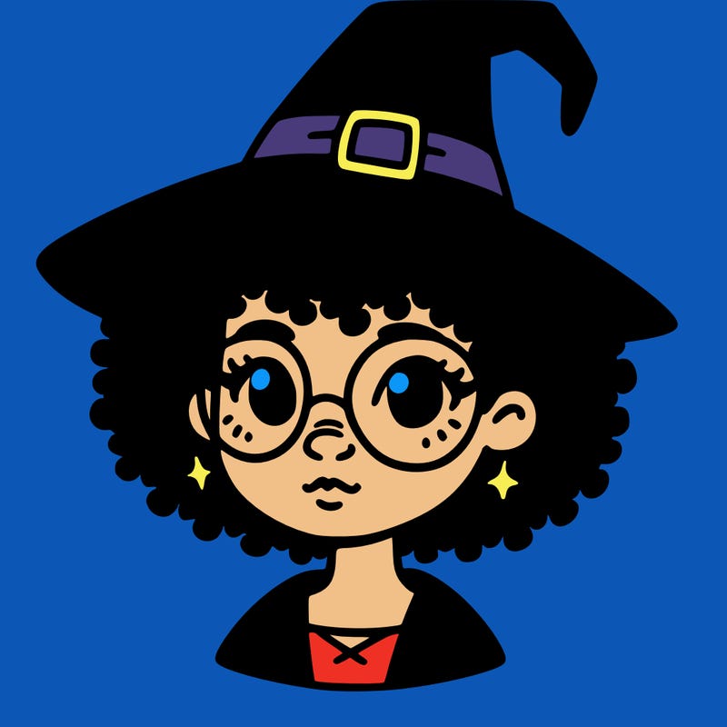 a black person who is a witch and has glasses