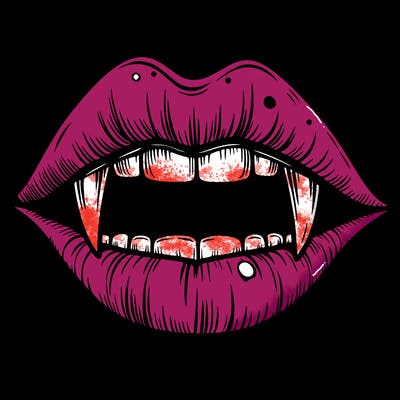 lips with vampire teeth
