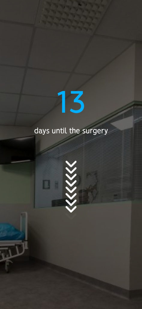 CZ Clinic Operace - A mobile screen showing a thirteen day countdown until a scheduled surgery at CZ Clinic.