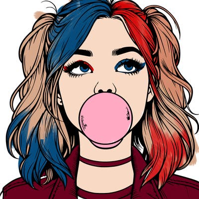 realististic girl blowing bubble -gum