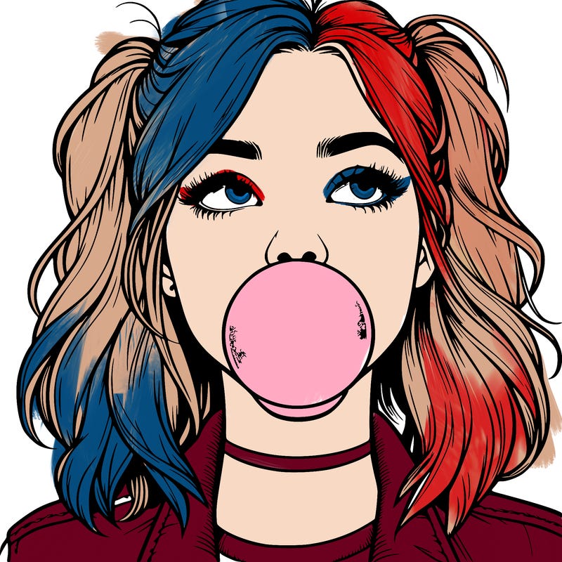 realististic girl blowing bubble -gum