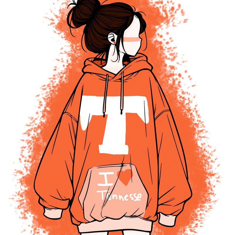 realistic girl with a oversized sweatshirt on and a bun