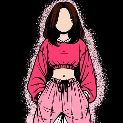 realistic girl faceless with baggy pants and a crop top