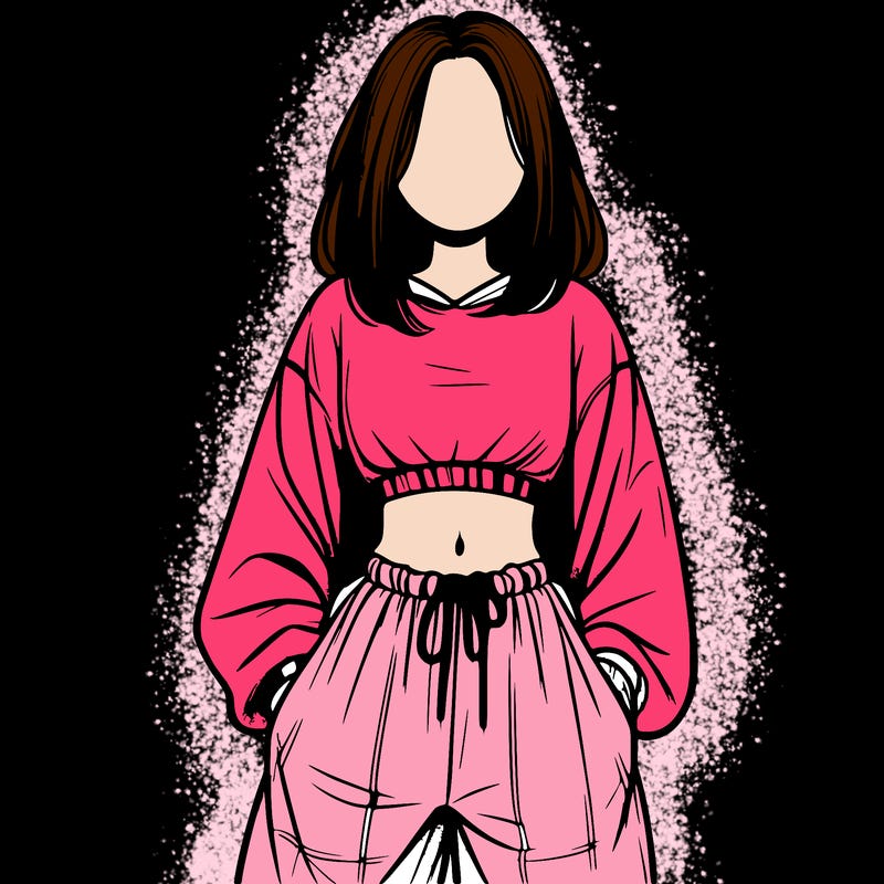 realistic girl faceless with baggy pants and a crop top