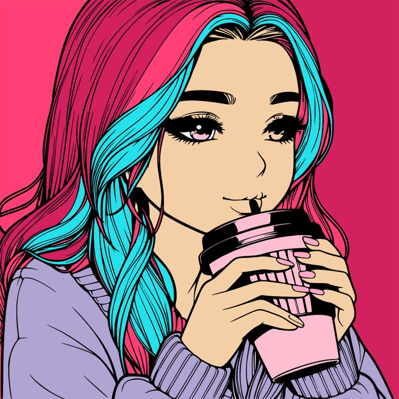 realistic girl drinking coffee
