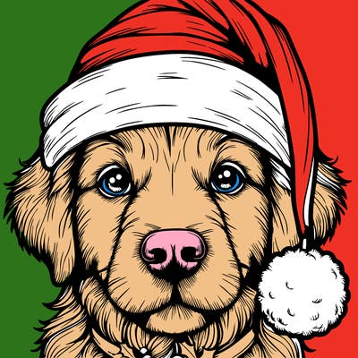 realistic dog with a christmas hat