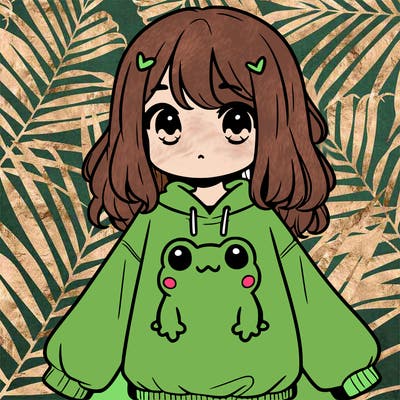 girl wearing frogging sweatshirt
