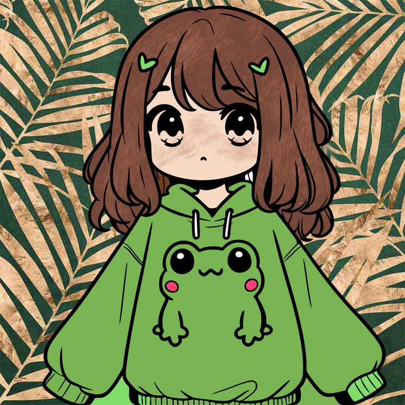 girl wearing frogging sweatshirt