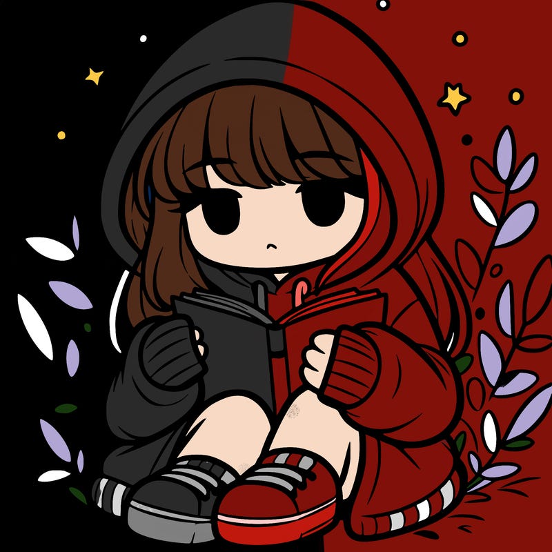 girl in oversized hoodie reading a book