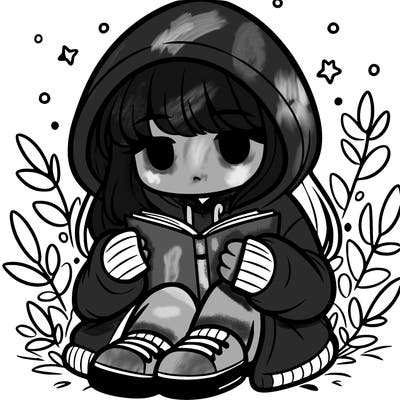 girl in oversized hoodie reading a book