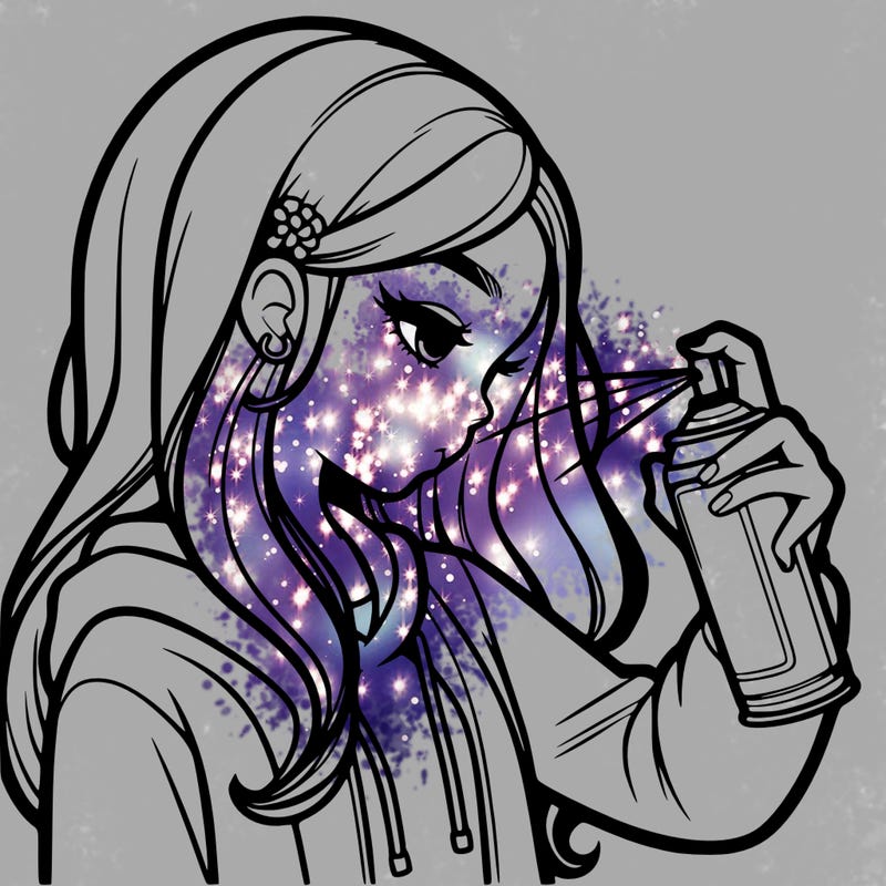 a realistic girl spray painting