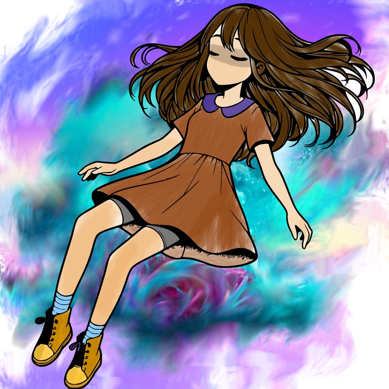 realistic girl floating