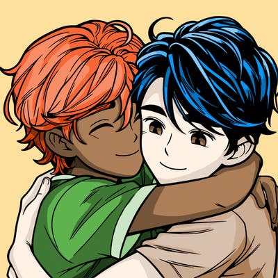 two realistic boys hugging