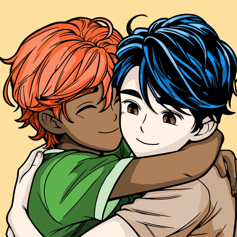 two realistic boys hugging