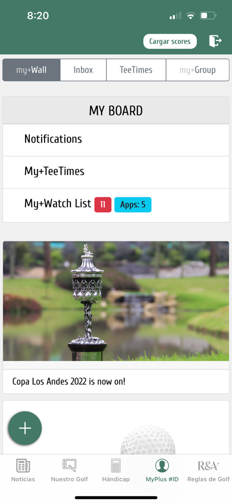 Parana Country Club - パラナ・カントリークラブのモバイルアプリのメインダッシュボード。ゴルフニュースとティータイム管理が表示されています。
