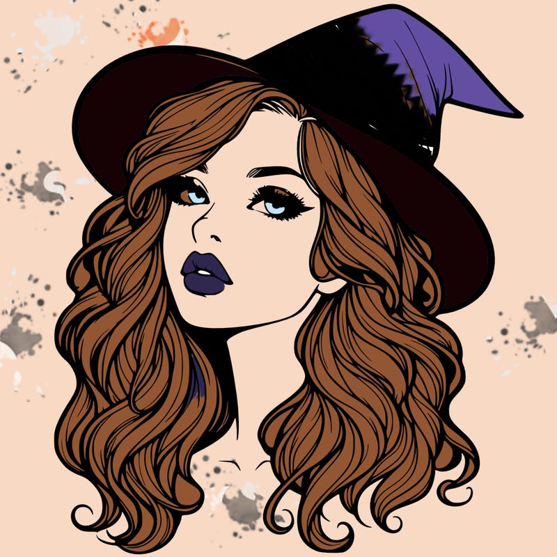 realistic witch girl with wavy hair and lips