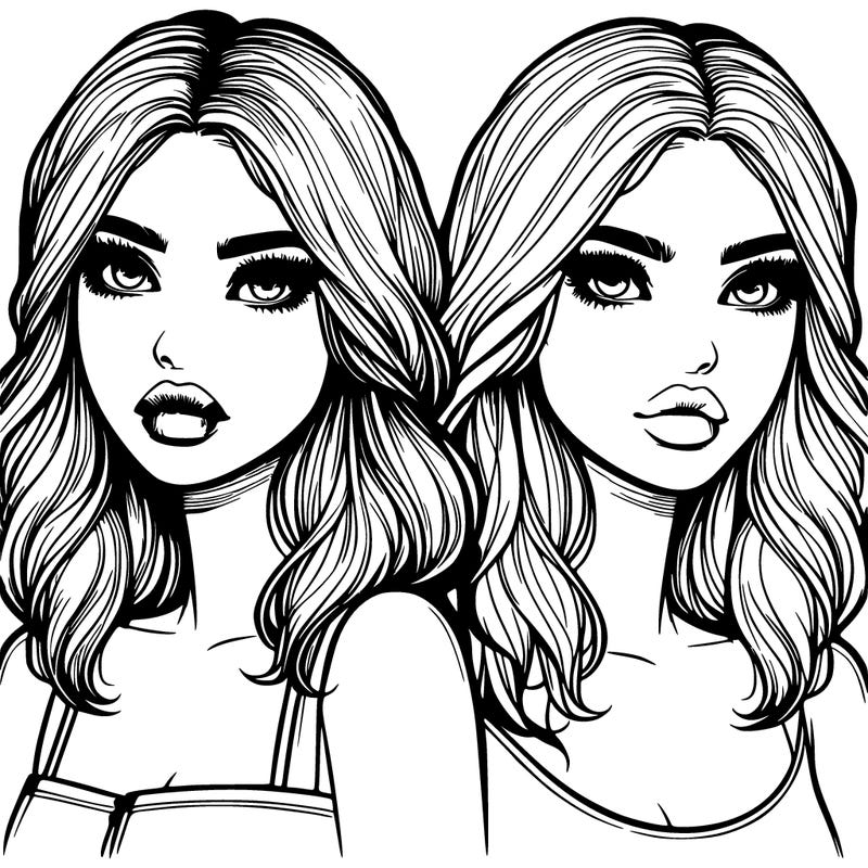 two realistic girls with lips