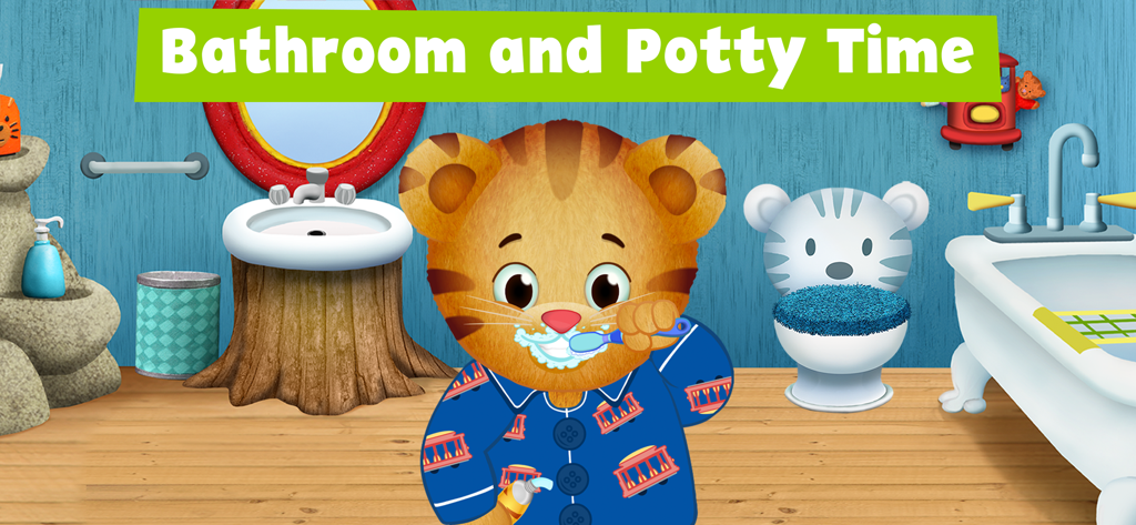 Daniel Tiger’s Play at Home - Daniel Tiger cepillándose los dientes en el baño y escena de la hora del orinal