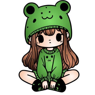 a girl wearing a frog hat and some frog socks