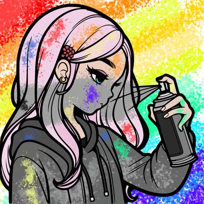 a realistic girl spray painting