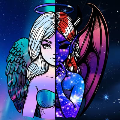 realistic angel half demon