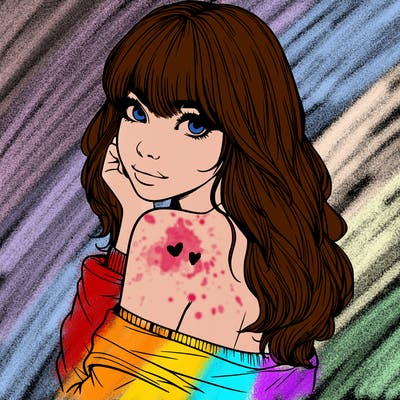 realistic girl with bangs looking over her shoulder