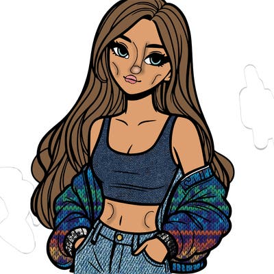 girl with long hair crop top and jacket