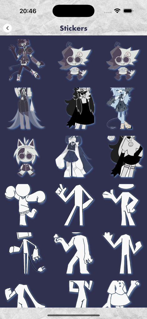 FPE OC Maker - FPE Stickers - A gallery of Fundamental Paper Education character stickers and body outlines in the FPE sticker maker app