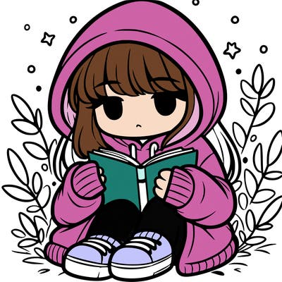 girl in oversized hoodie reading a book