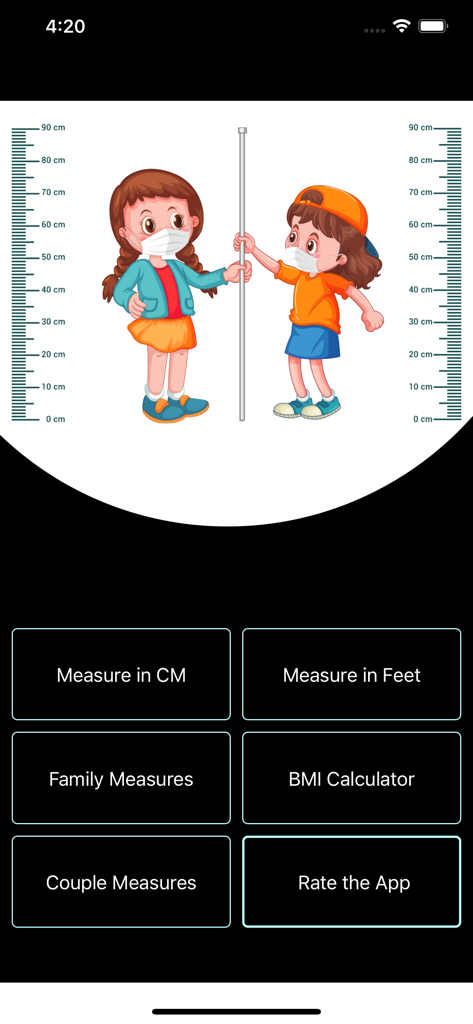 Height Comparison: Hikaku - Height Comparison Hikaku app main menu screen with measurement options and child characters