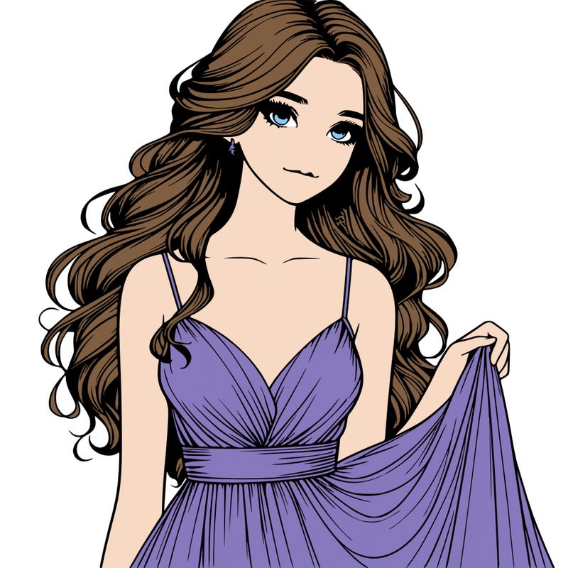 realistic girl in flowy silky prom dress