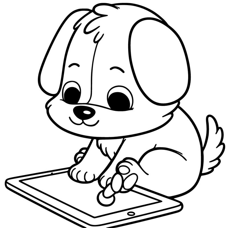 a dog playing on a tablet