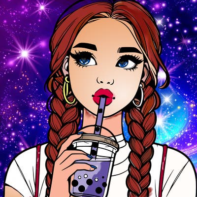 realistic girl with braided hair drinking boba